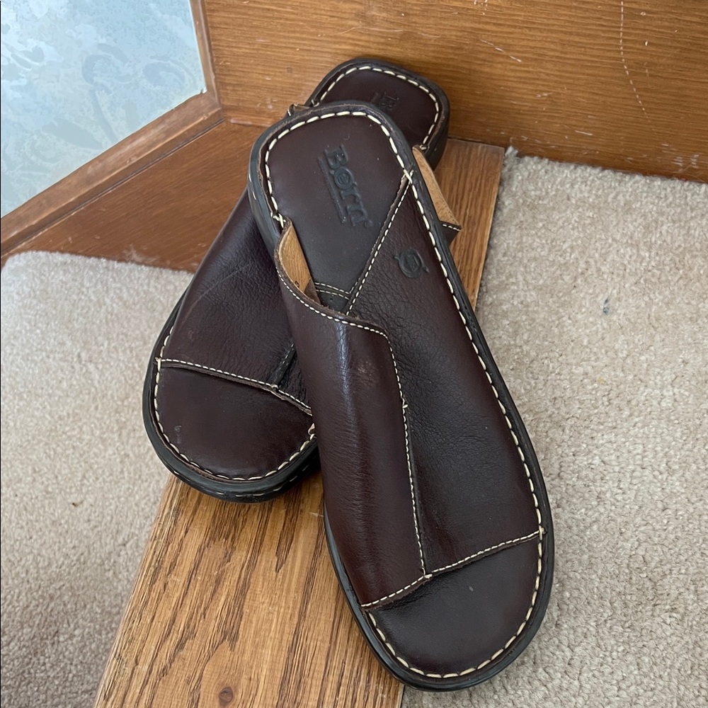 Born Dark Brown Leather Mules - 9M